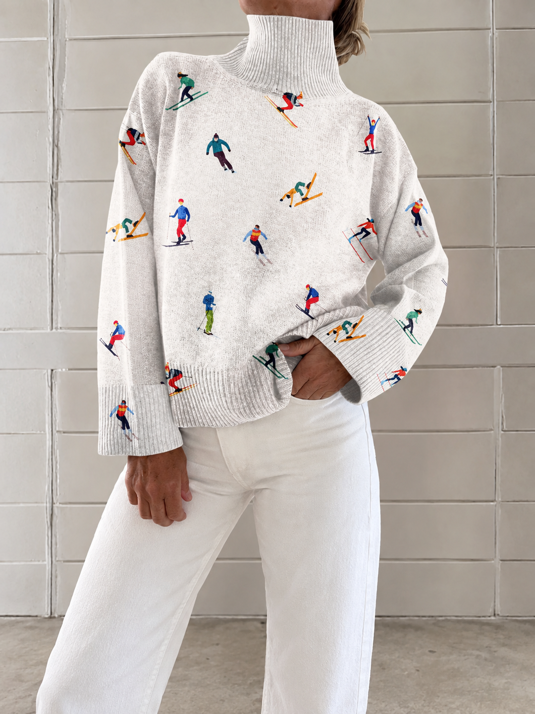 Nieves | Jersey de cuello alto blanco refinado