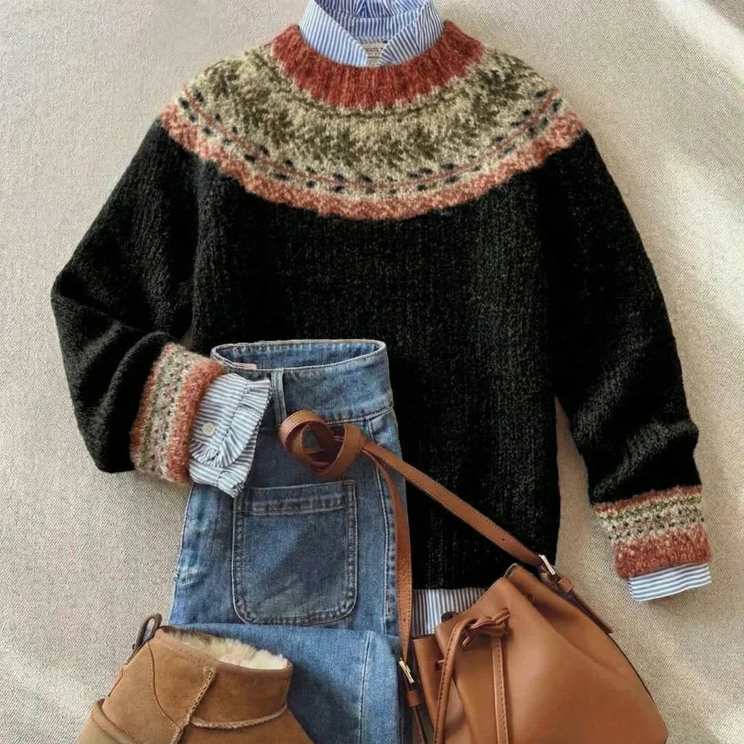 Nuria | Jersey nórdico negro con canesú Fair Isle