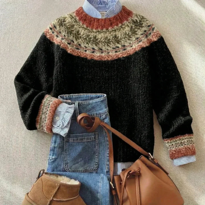 Nuria | Jersey nórdico negro con canesú Fair Isle