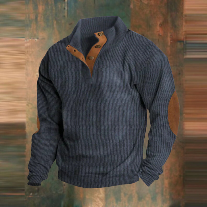 Pablo | Jersey de canalé verde oliva con media cremallera