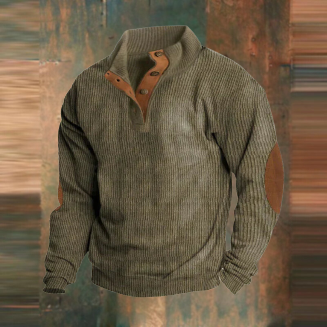 Pablo | Jersey de canalé verde oliva con media cremallera
