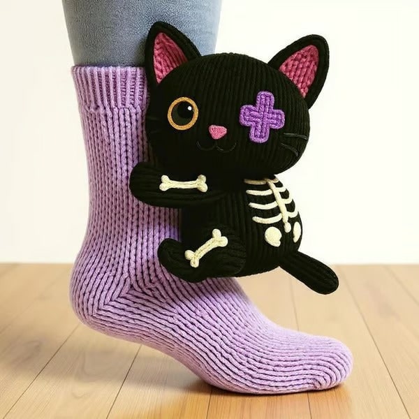 Paula | Calcetines con peluche de gato esqueleto