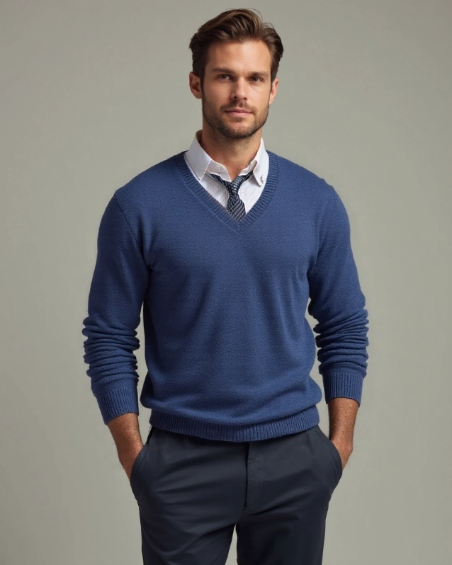 Pedro | Jersey azul con cuello de pico