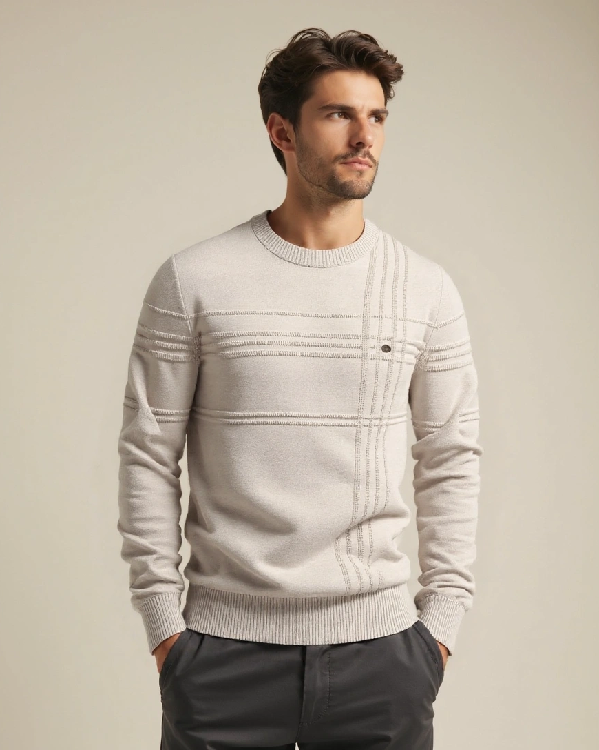 Pelayo | Jersey color crudo de rayas con cuello redondo