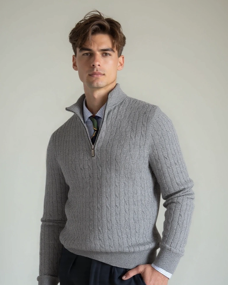 Perfecto | Jersey color crudo texturizado con media cremallera