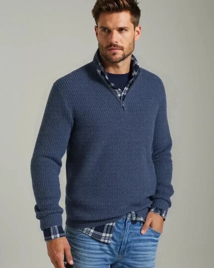 Primitivo | Jersey azul marino texturizado con media cremallera