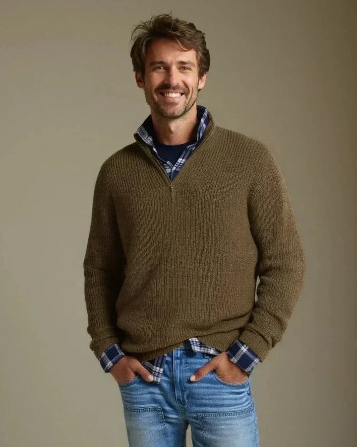 Primitivo | Jersey azul marino texturizado con media cremallera