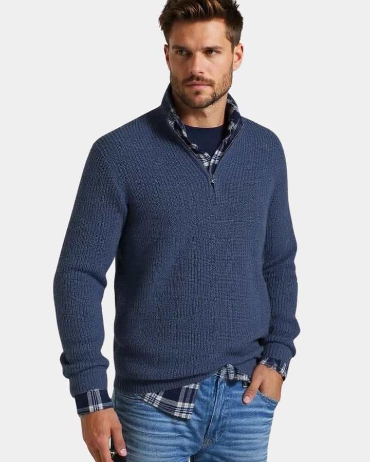 Primitivo | Jersey azul marino texturizado con media cremallera