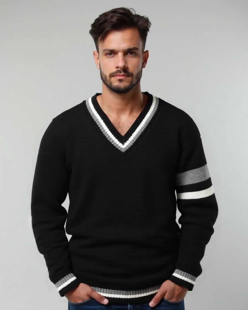 Prudencio | Jersey negro con cuello de pico