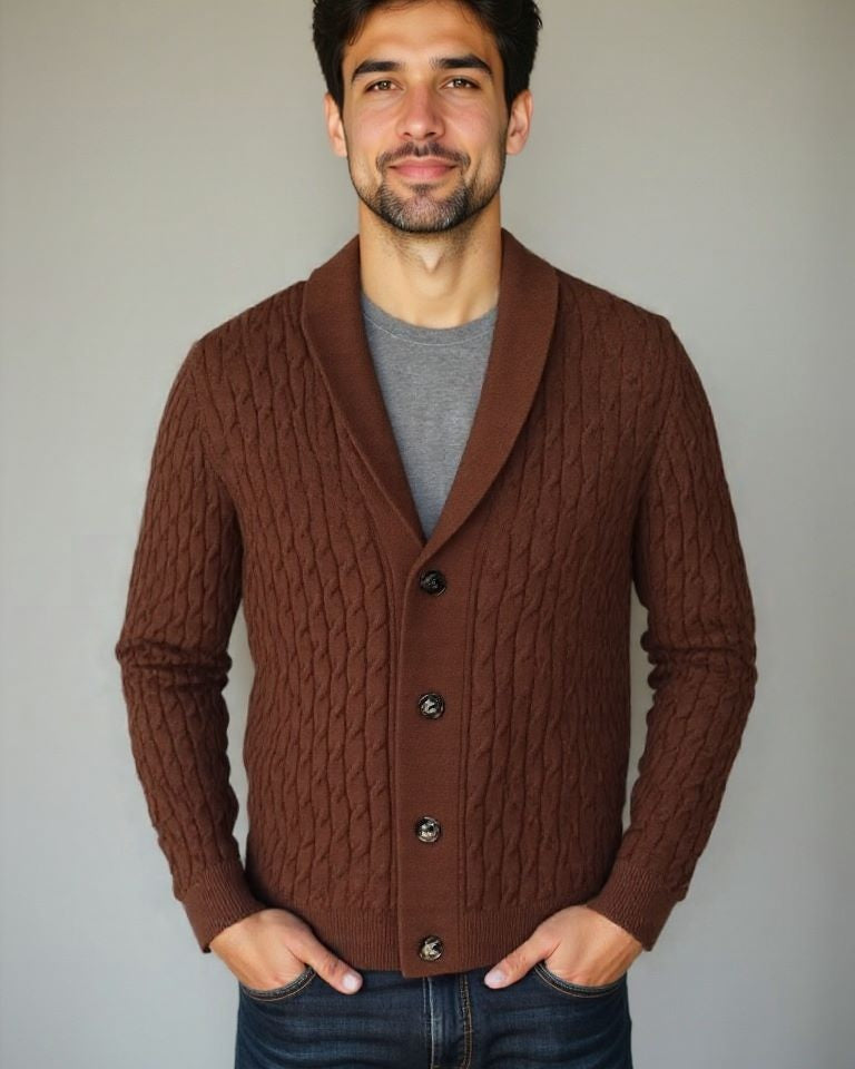 Raimundo | Cárdigan marrón de ochos con cuello chal