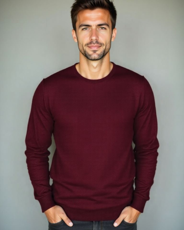 Renato | Jersey burdeos con cuello redondo