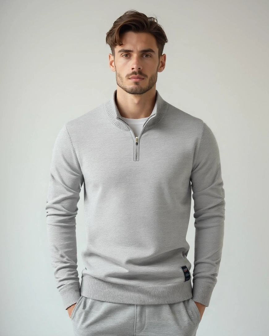 Ricardo | Jersey de punto gris claro con cremallera corta