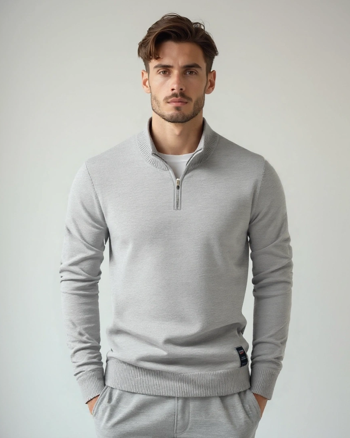 Ricardo | Jersey de punto gris claro con cremallera corta