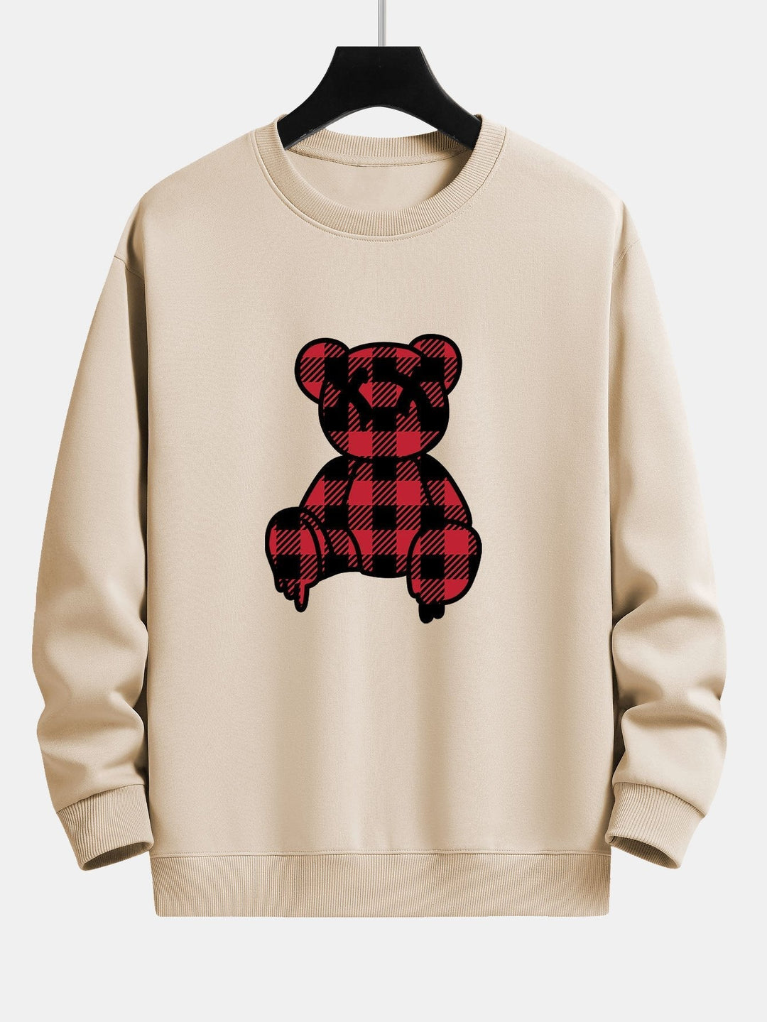 Roberto | Sudadera con estampado de oso de cuadros rojos