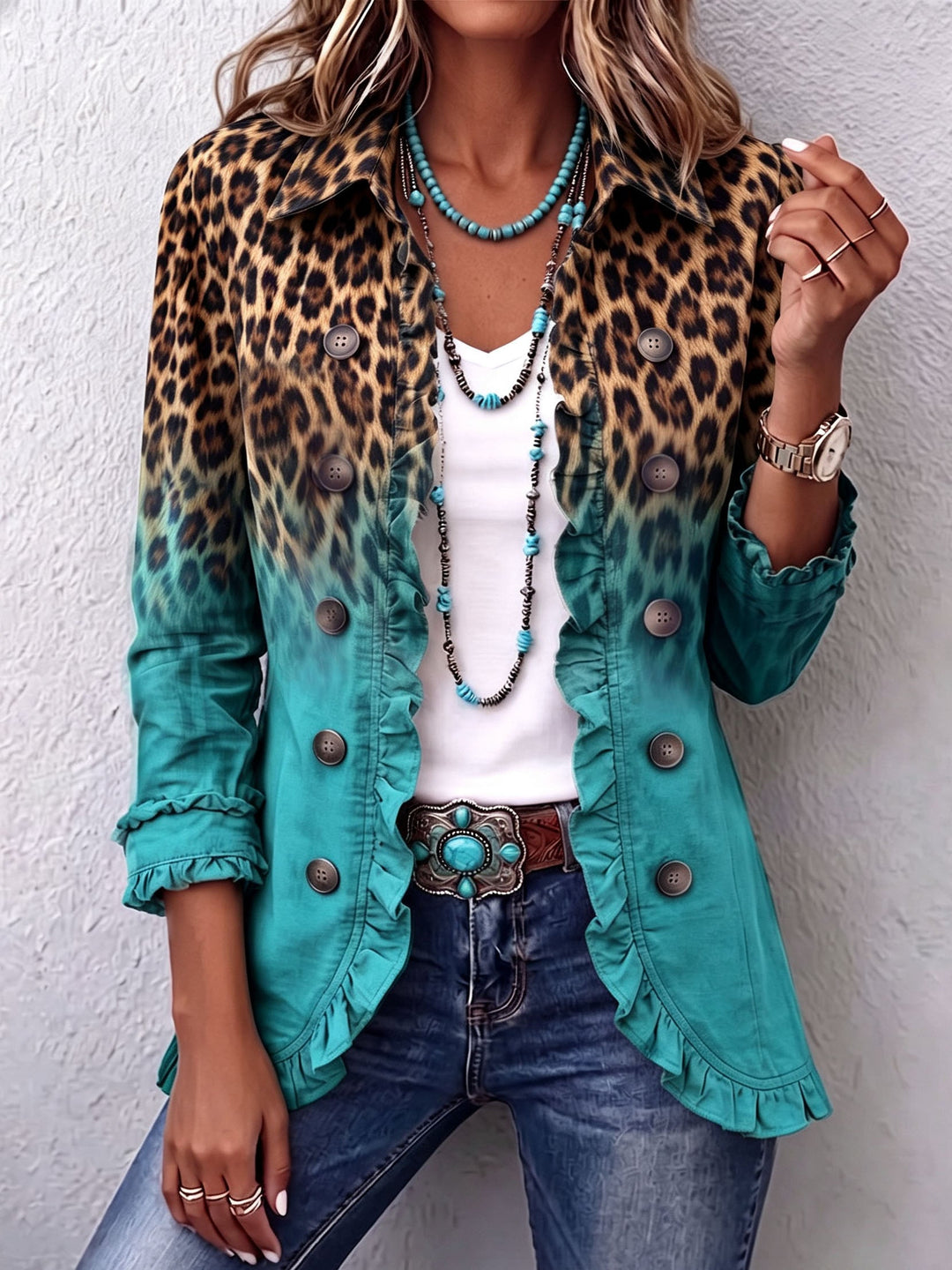 Rocío | Blazer de leopardo en degradado con volantes