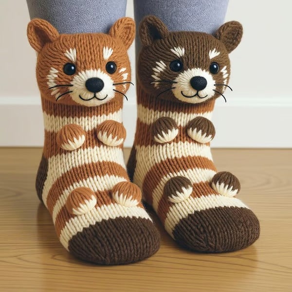 Rocío | Calcetines con peluche de panda rojo a rayas
