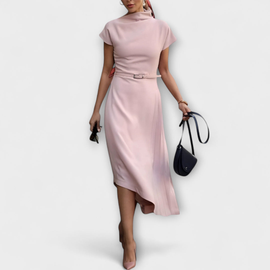 Isabel | Vestido maxi asimétrico con cuello alto