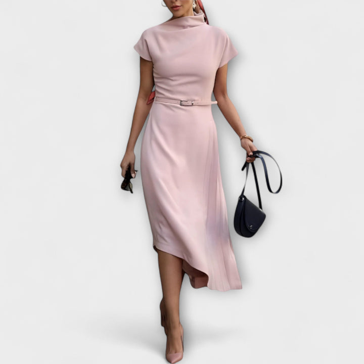Isabel | Vestido maxi asimétrico con cuello alto