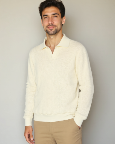 Román | Jersey de punto color crudo con cuello abierto