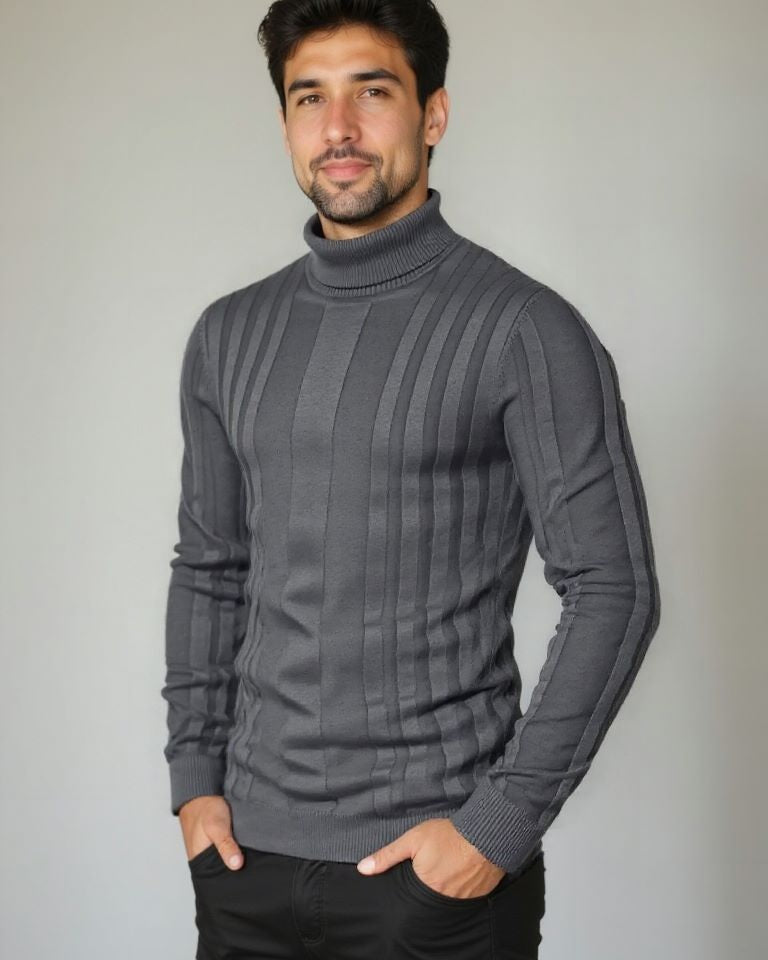 Ruperto | Jersey de cuello alto gris de canalé