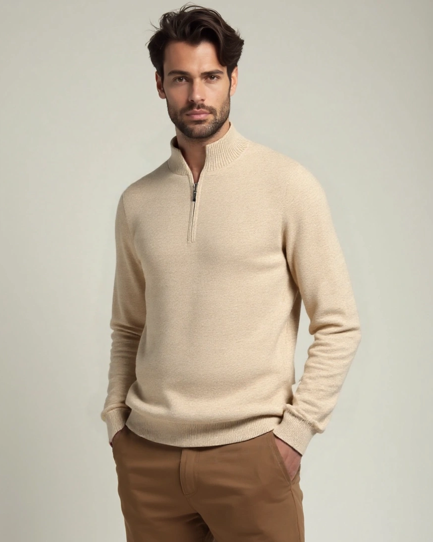 Santiago | Jersey color crudo con media cremallera