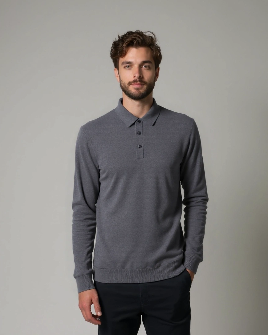 Saturnino | Polo gris de manga larga