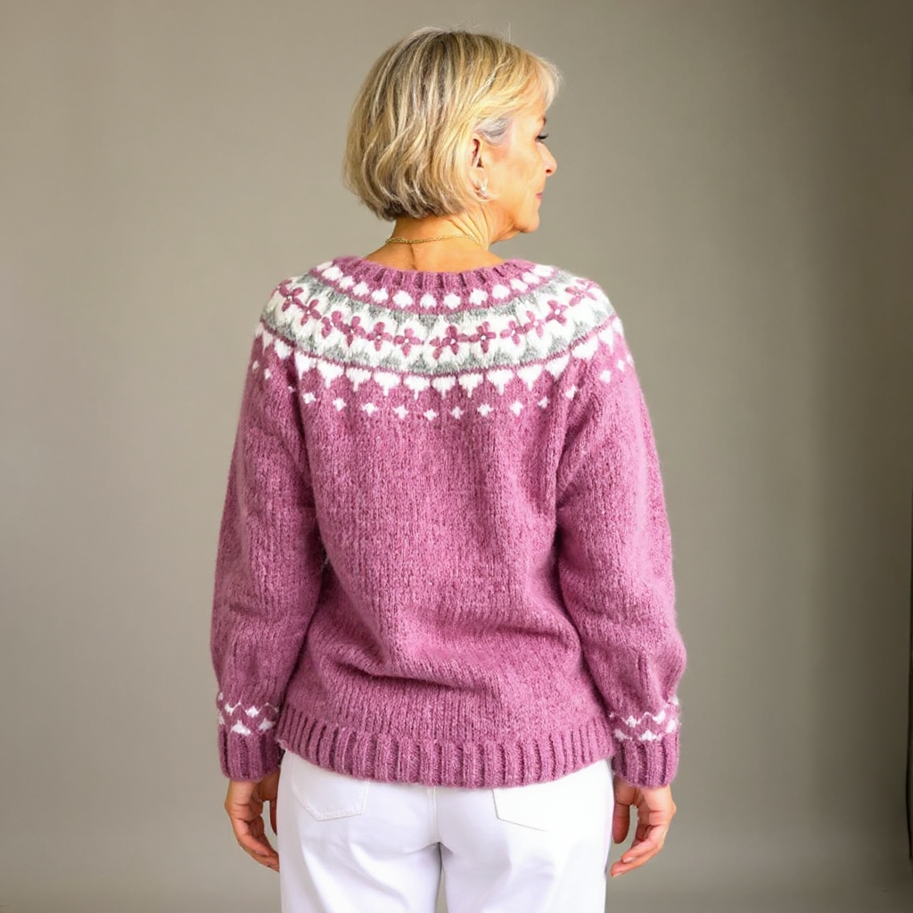 Sonsoles | Cárdigan islandés rosa con motivo blanco
