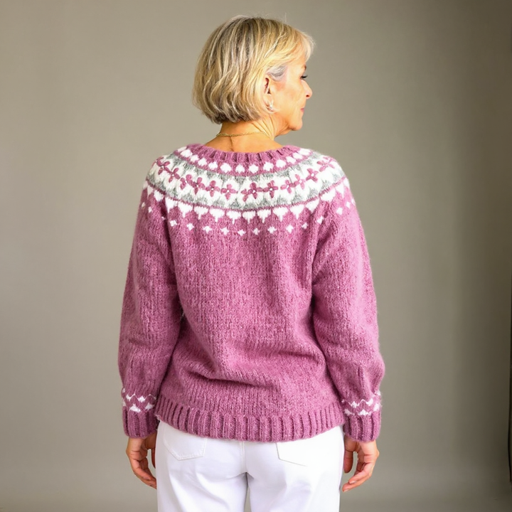 Sonsoles | Cárdigan islandés rosa con motivo blanco