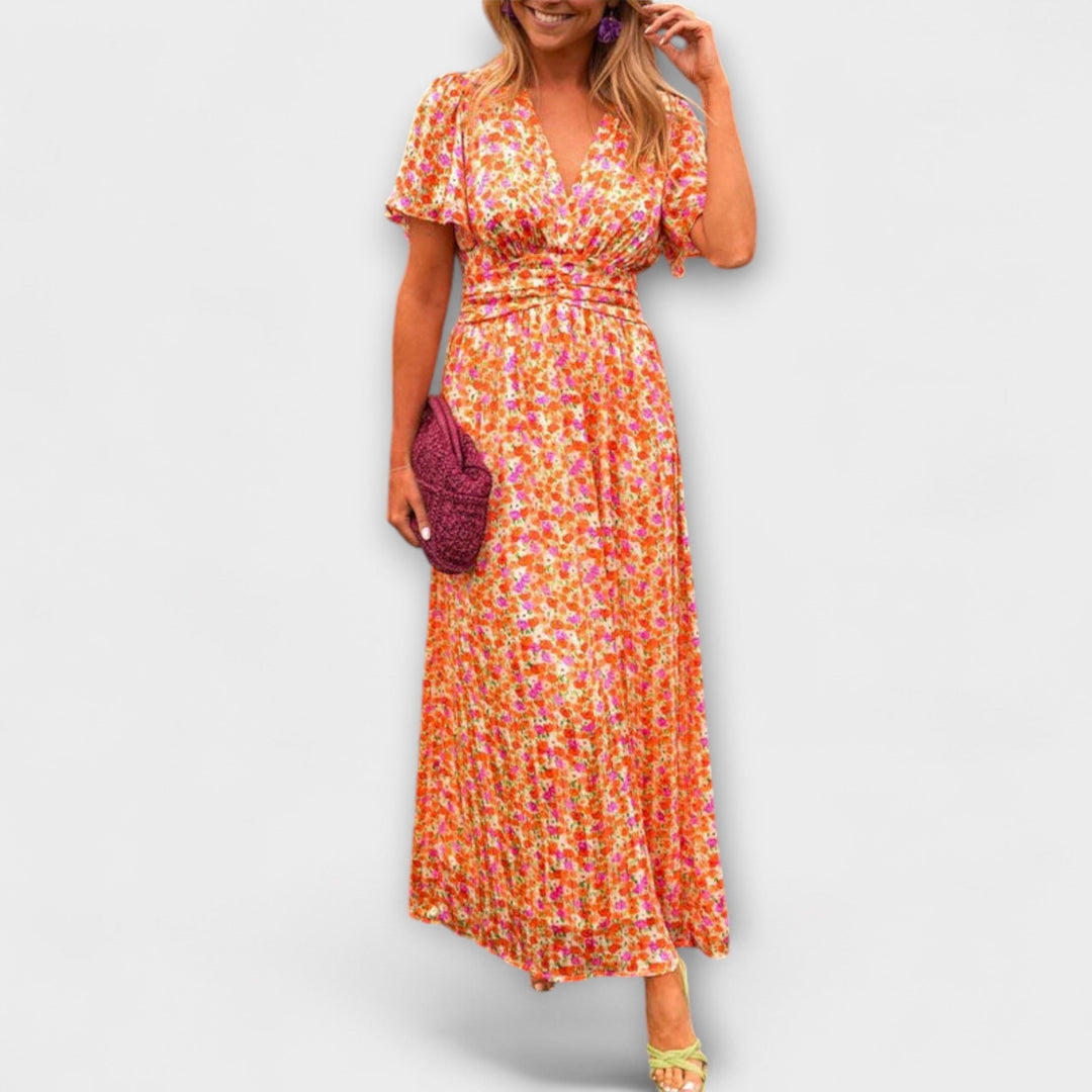 Ariadna | Vestido maxi clásico con escote en pico