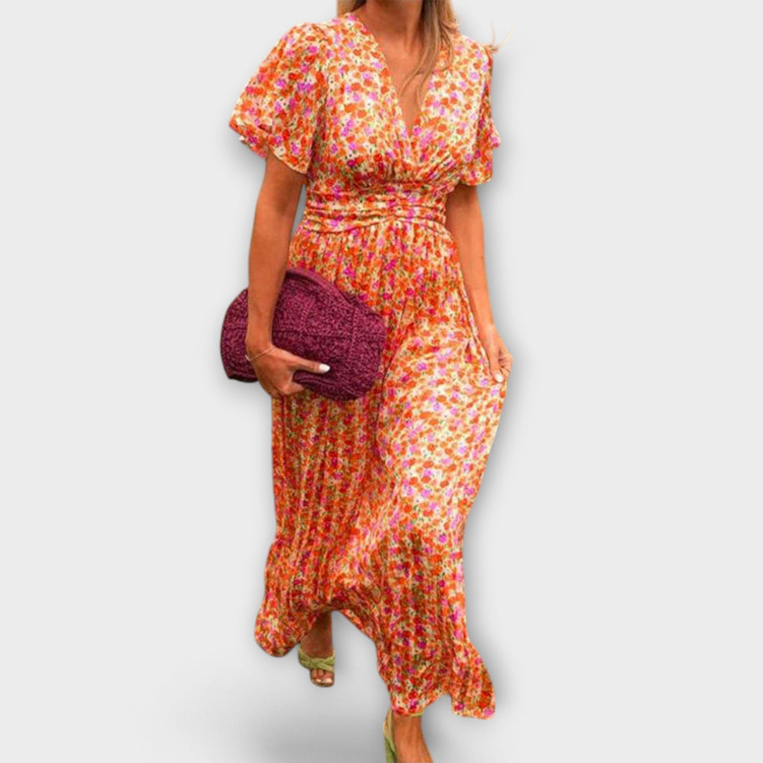Ariadna | Vestido maxi clásico con escote en pico