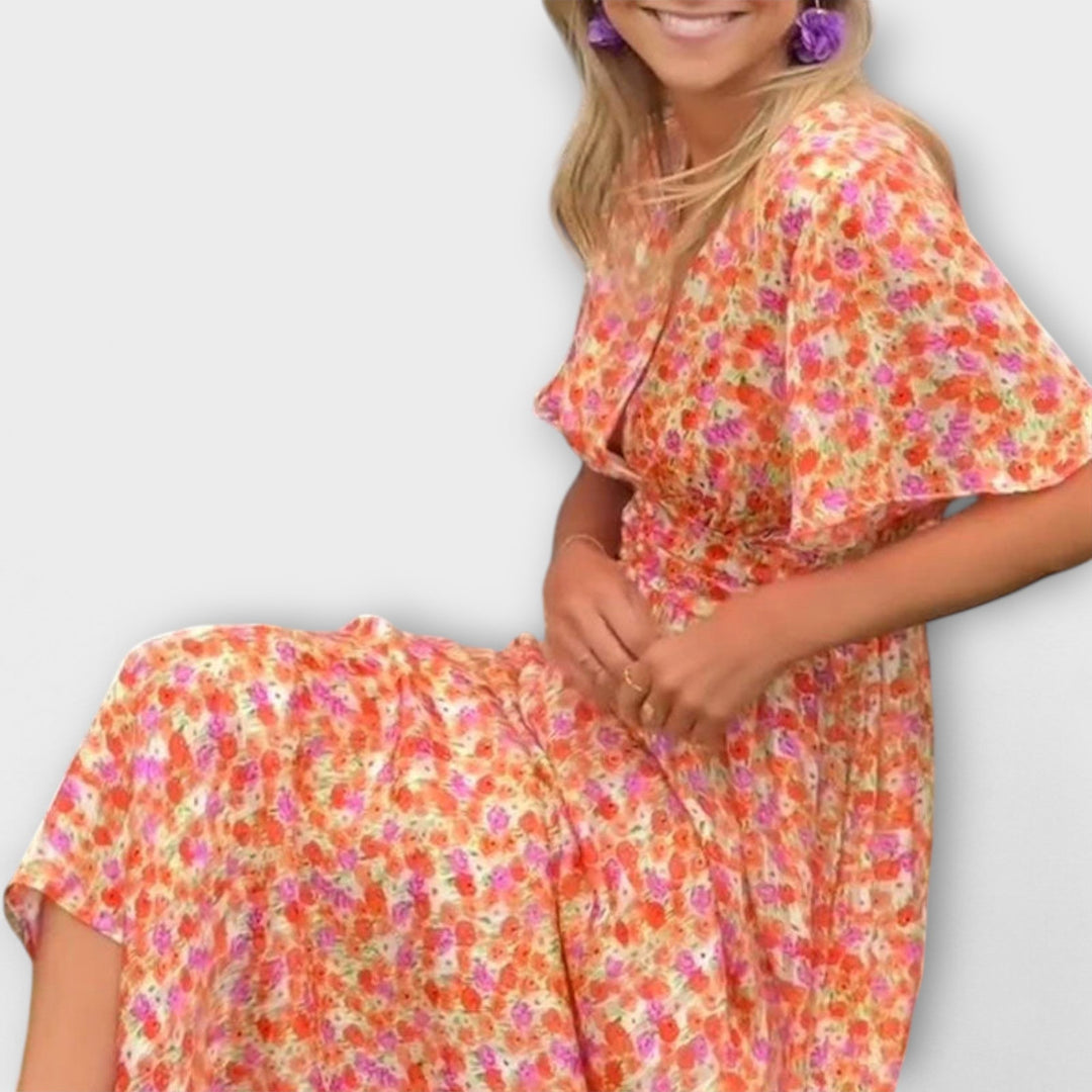 Ariadna | Vestido maxi clásico con escote en pico
