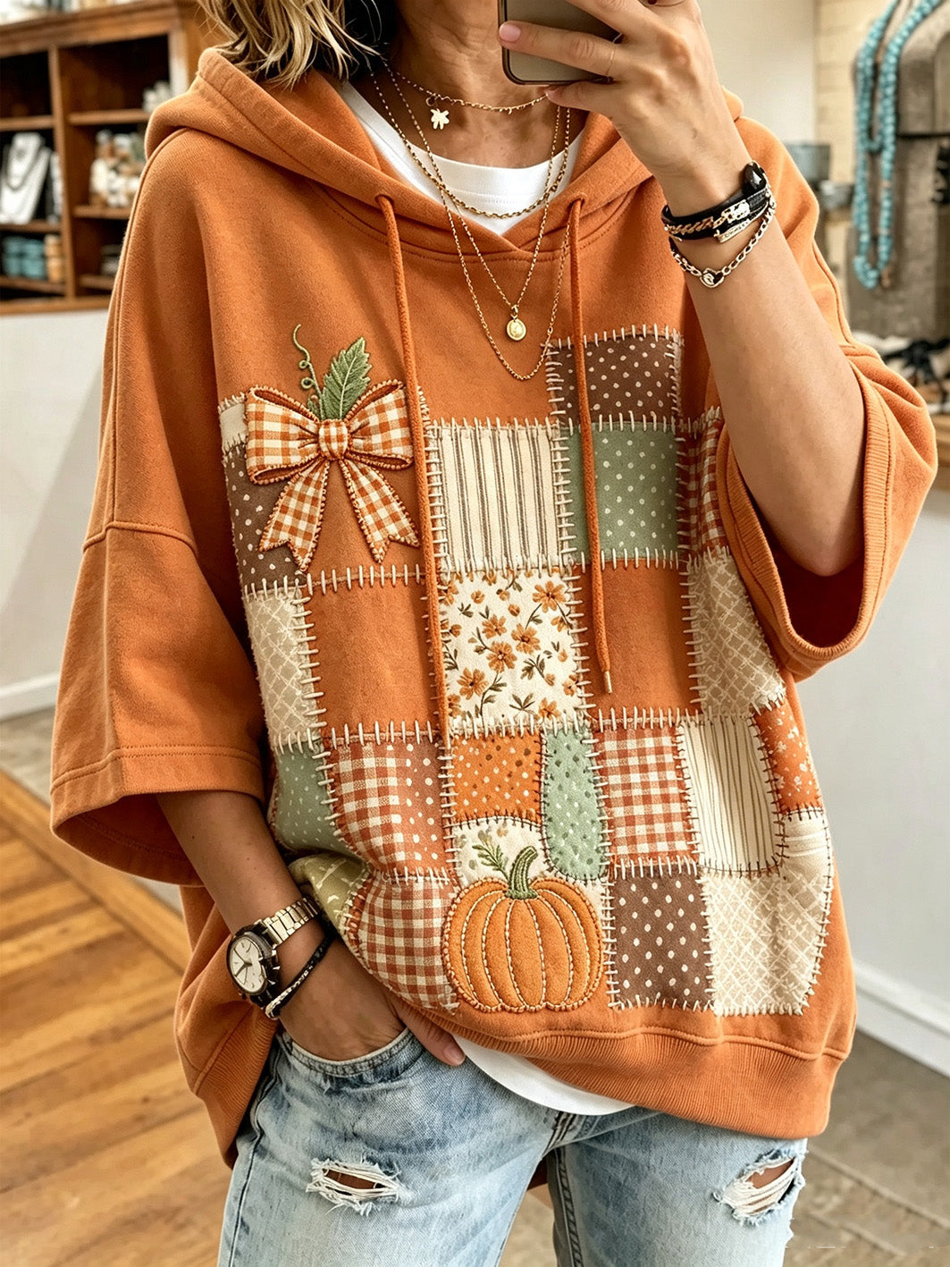 Elena | Sudadera estampada en naranja calabaza
