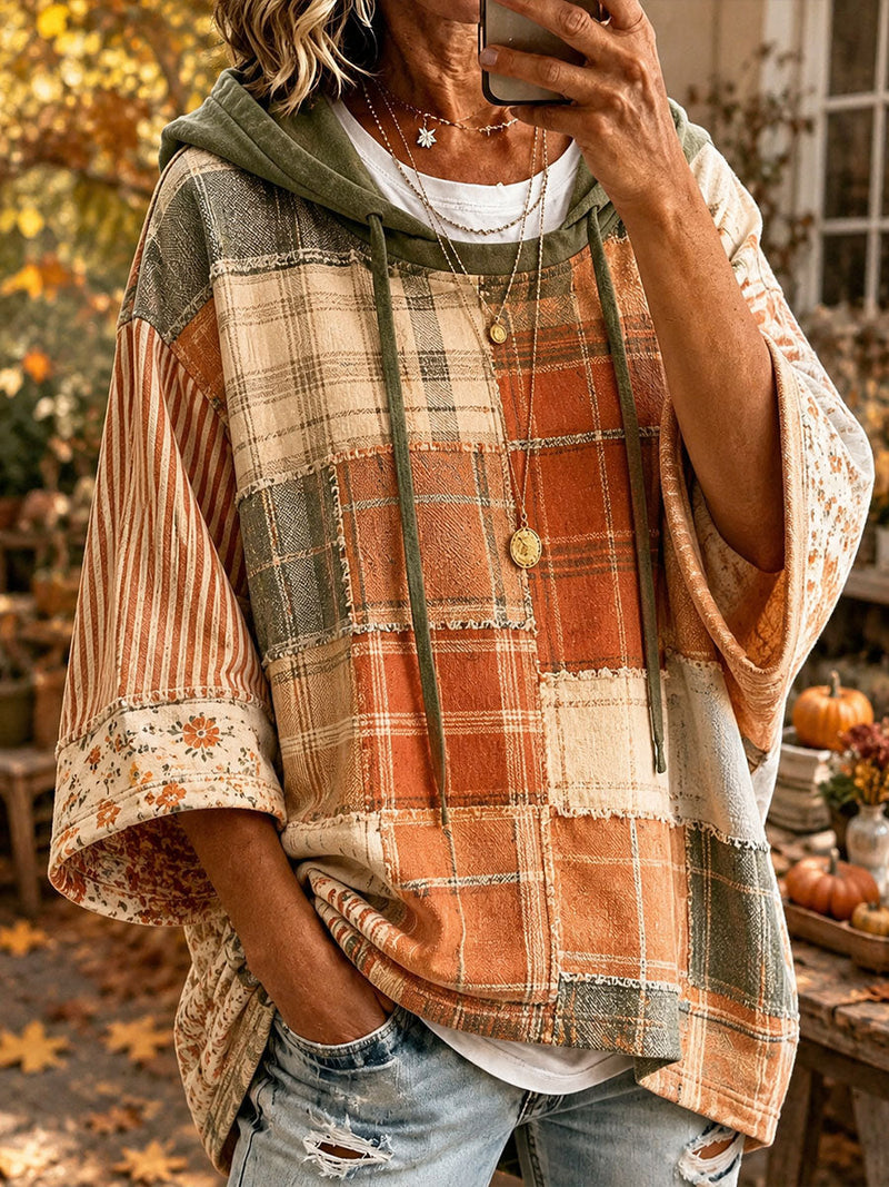Olivia | Sudadera con capucha de patchwork en tonos otoñales