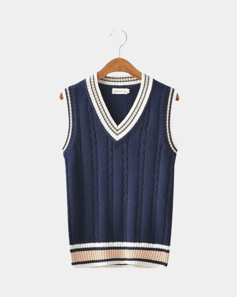Teófilo | Chaleco de punto azul marino con cuello de pico