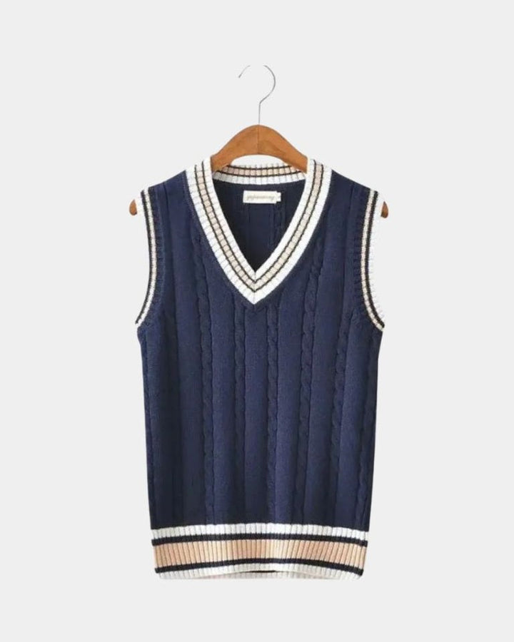 Teófilo | Chaleco de punto azul marino con cuello de pico