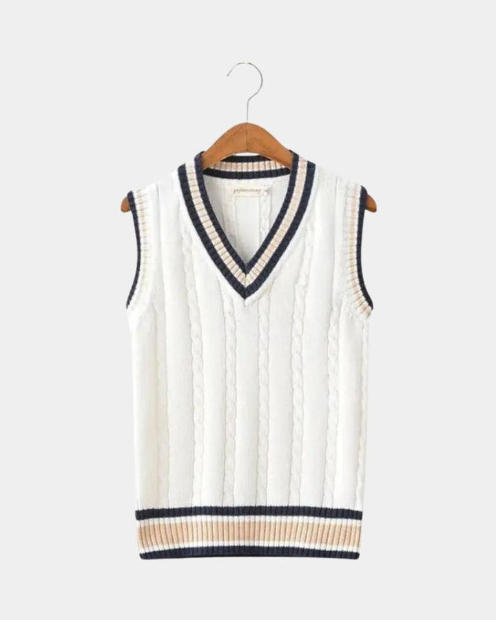 Teófilo | Chaleco de punto azul marino con cuello de pico