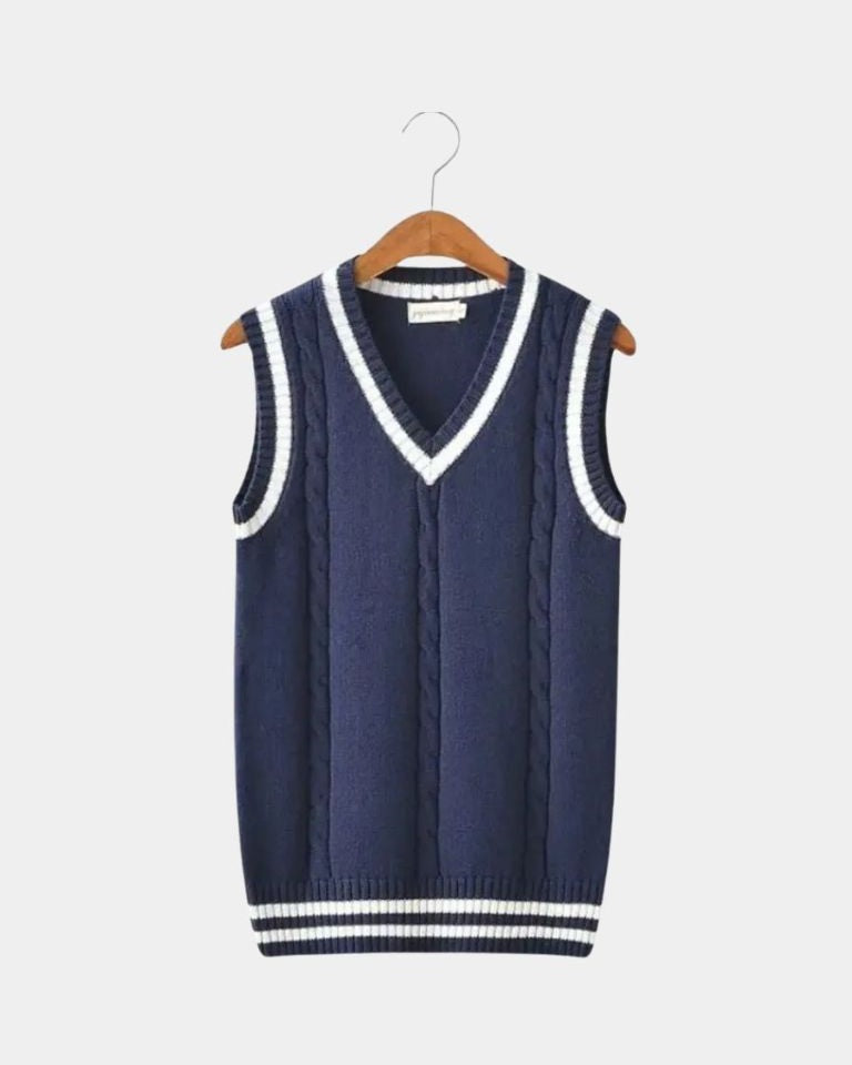 Teófilo | Chaleco de punto azul marino con cuello de pico