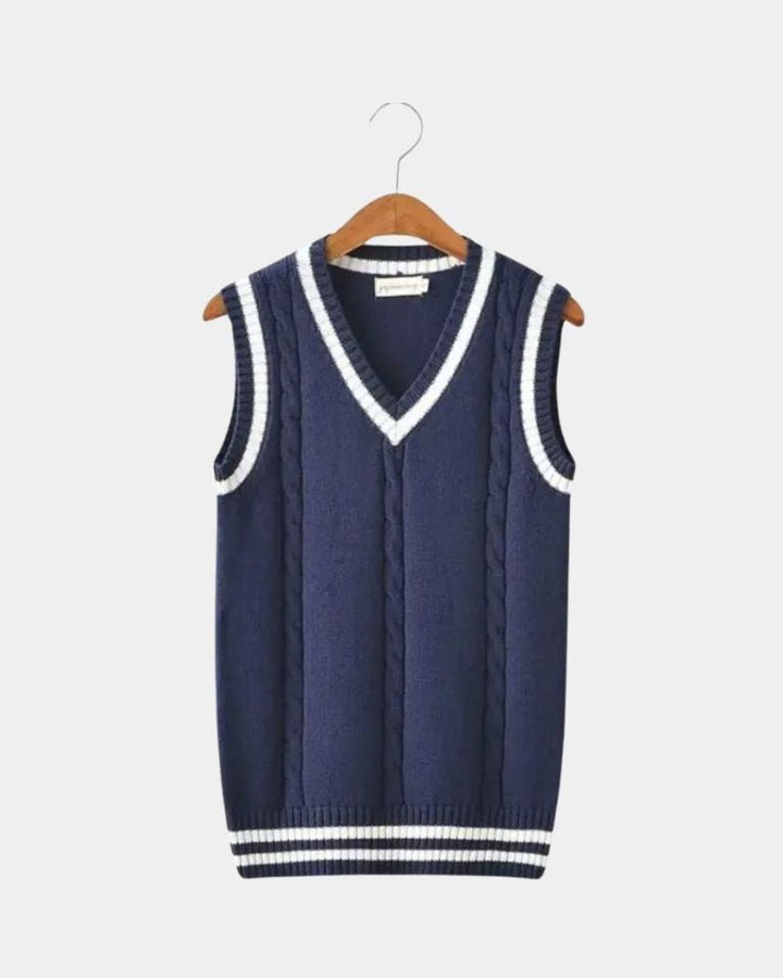 Teófilo | Chaleco de punto azul marino con cuello de pico