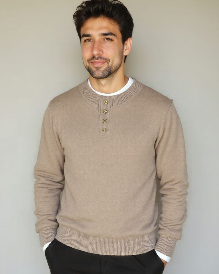 Tristán | Jersey de punto beis con cuello henley