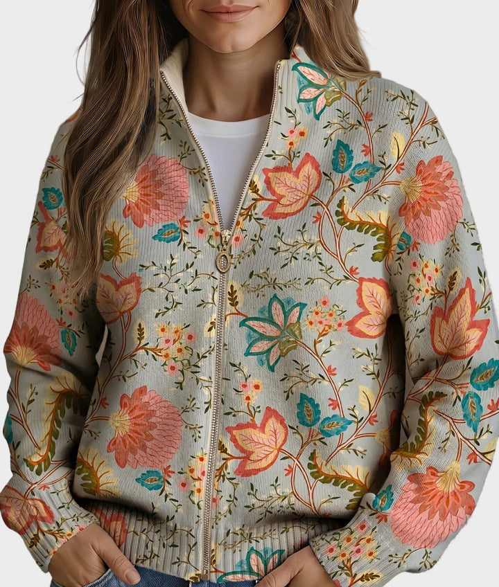 Vicenta | Cárdigan con cremallera y estampado de jardín vintage