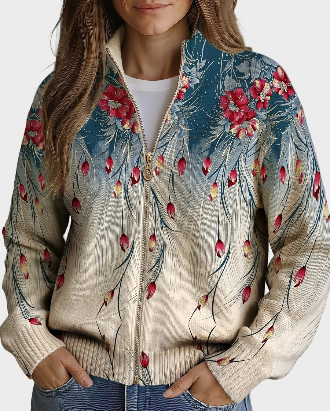 Susana | Cárdigan con cremallera y degradado floral